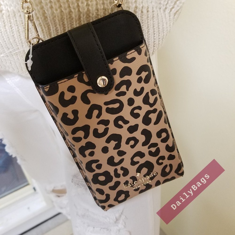 NWT GRAPHIC LEOPARD MULTI BLACK KATE SPADE 100% AUTHENTIC PHONE CROSSBODY - Picture 10 of 11